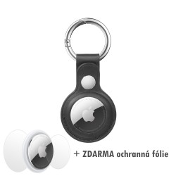 AirTag PU Leather Case pouzdro/klíčenka na Apple AirTag s karabinou černá